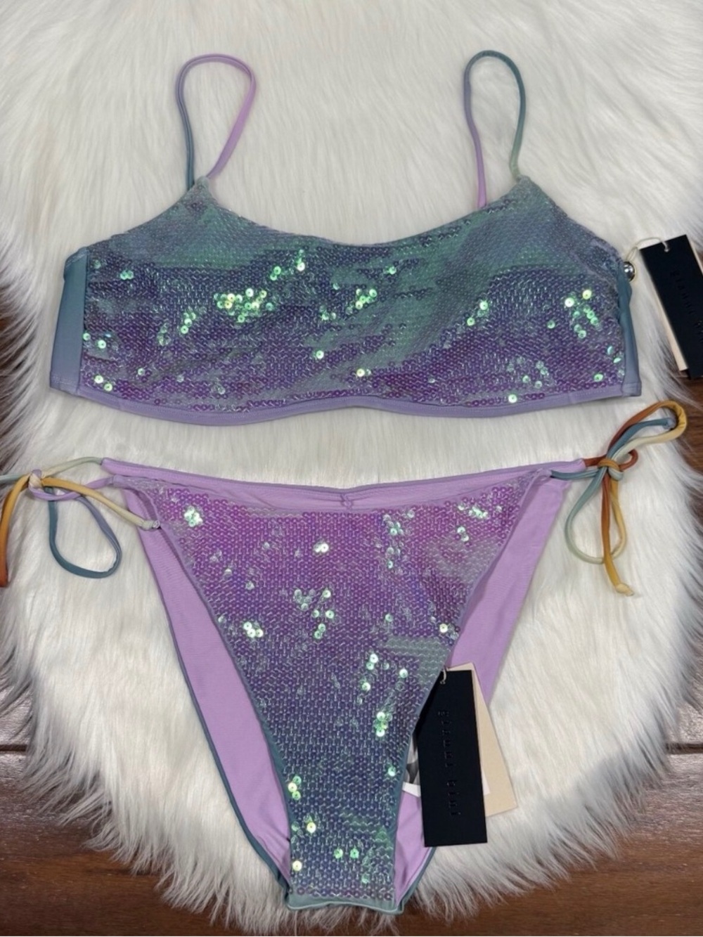Gianni Bini Dannijo Iridescent Lavender Sequin Bikini XL Set